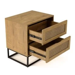 MACABANE Chevet Marron 2 Tiroirs Effet Cannage Pieds Métal Noir CHARLIE -Magasin Dépôt Privé chevet marron 2 tiroirs effet cannage pieds metal noir charlie 737105 5 1140x1140