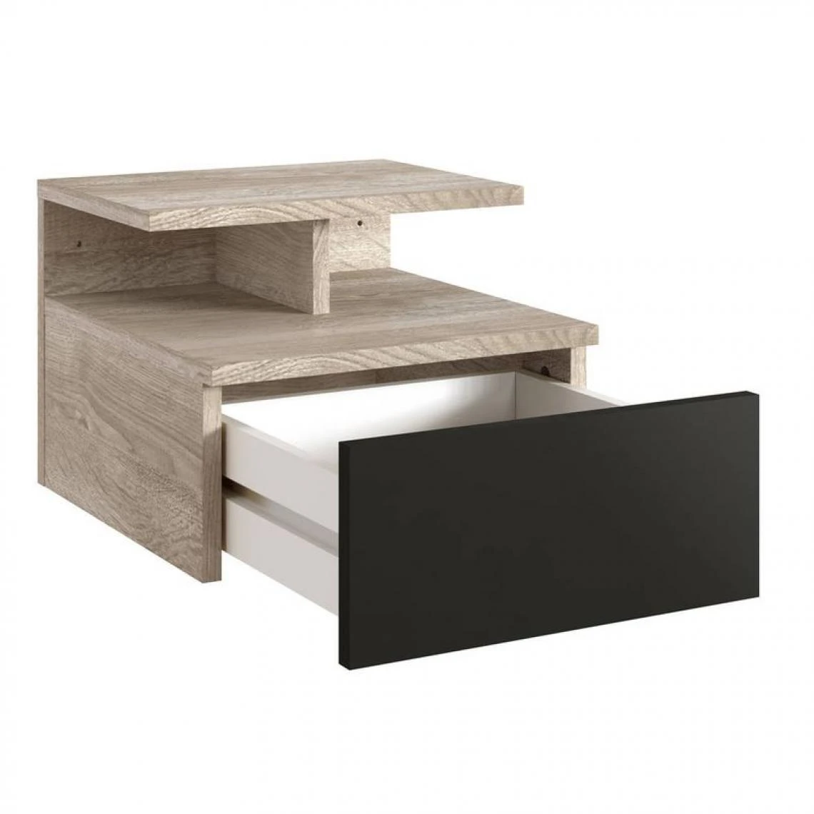BUT Chevet Suspendu Avec Tiroir LANASH Noir Et Imitation Chêne 4 BUT Chevet Suspendu Avec Tiroir LANASH Noir Et Imitation Chêne – Image 4