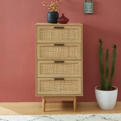 Baita Chiffonier AMANA Cannage Et Décor Bois 4 Tiroirs - L50cm