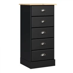 Zandiara Chiffonnier 5 Tiroirs HAMPTON Noir Et Pin Massif