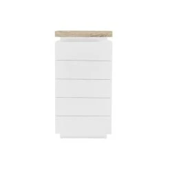Vente-unique Chiffonnier 5 Tiroirs - Avec LEDs - MDF Laqué - Blanc Et Naturel - HA... -Magasin Dépôt Privé chiffonnier halo 13475824 36887742 1140x1140