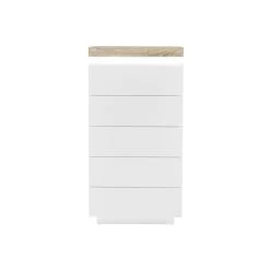 Vente-unique Chiffonnier 5 Tiroirs - Avec LEDs - MDF Laqué - Blanc Et Naturel - HA... -Magasin Dépôt Privé chiffonnier halo 13475824 36887744 1140x1140