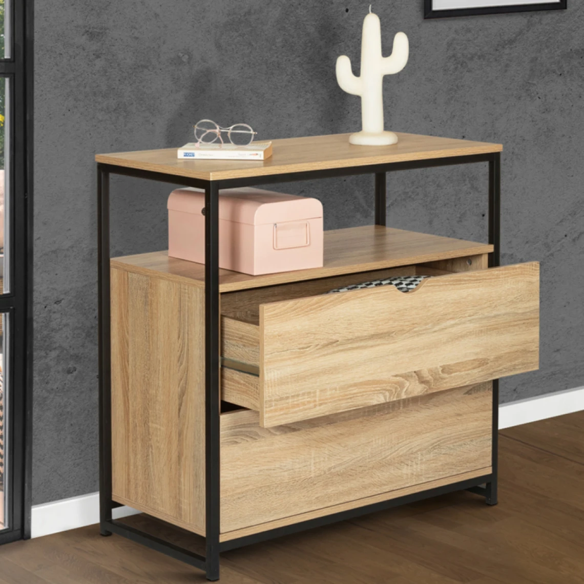 Idmarket Commode 2 Tiroirs DETROIT Design Industriel Avec étagère 1 Idmarket Commode 2 Tiroirs DETROIT Design Industriel Avec étagère