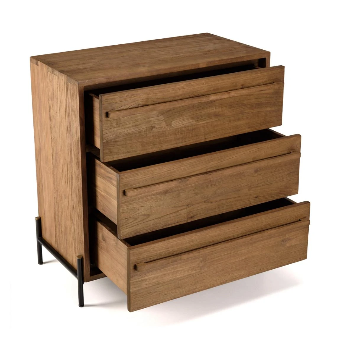 MACABANE Commode 3 Tiroirs En Bois De Teck Recyclé Pieds En Métal Noir 8 MACABANE Commode 3 Tiroirs En Bois De Teck Recyclé Pieds En Métal Noir – Image 8