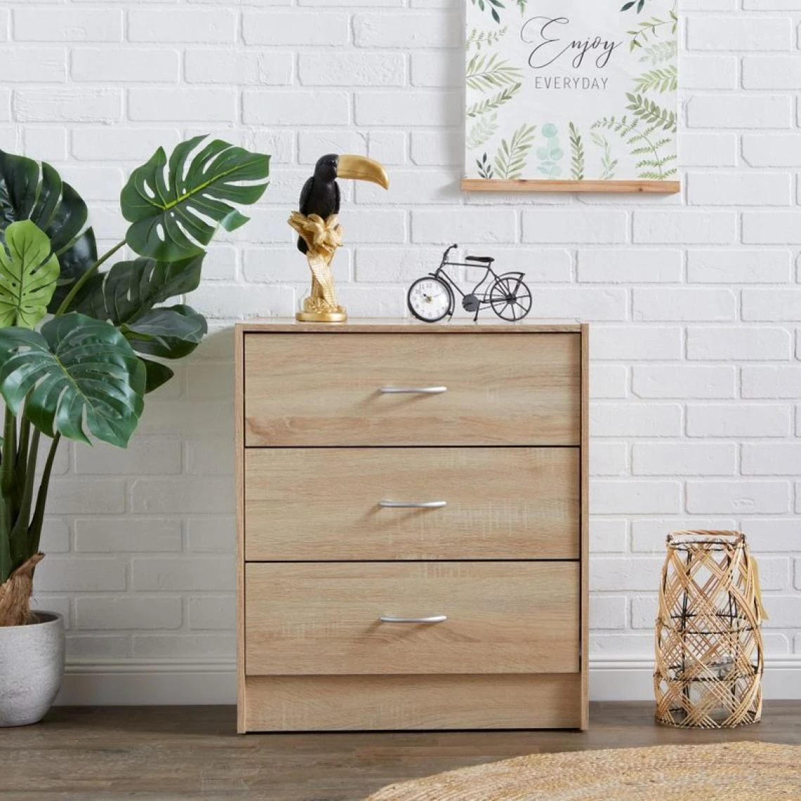 BUT Commode 3 Tiroirs L.60 Cm PRIMERO Imitation Chêne 2 BUT Commode 3 Tiroirs L.60 Cm PRIMERO Imitation Chêne – Image 2