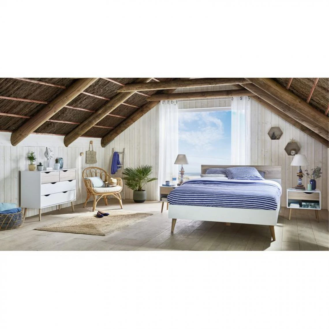 BUT Commode 4 Tiroirs OSLO Blanc/ Imitation Chêne 2 BUT Commode 4 Tiroirs OSLO Blanc/ Imitation Chêne – Image 2