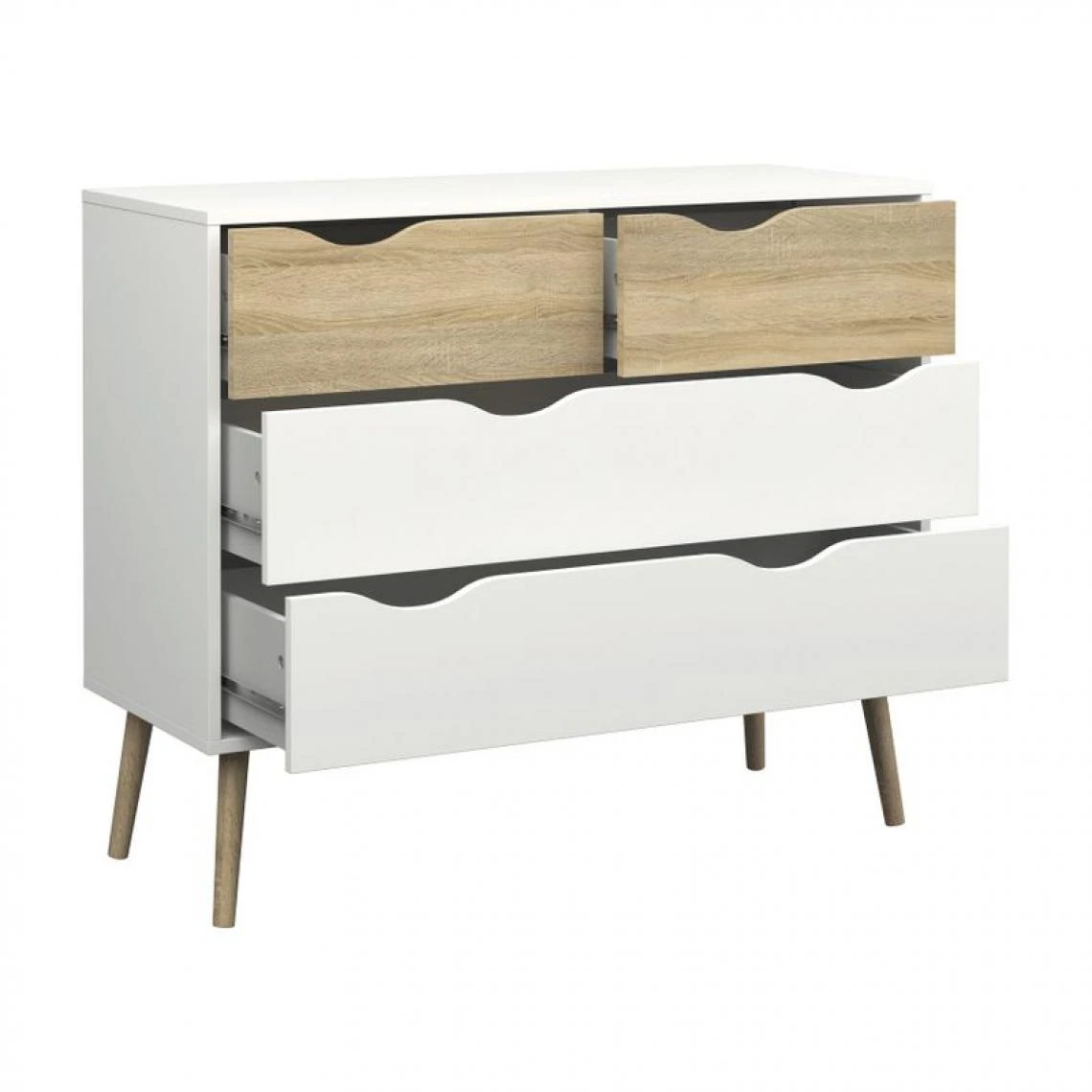 BUT Commode 4 Tiroirs OSLO Blanc/ Imitation Chêne 3 BUT Commode 4 Tiroirs OSLO Blanc/ Imitation Chêne – Image 3