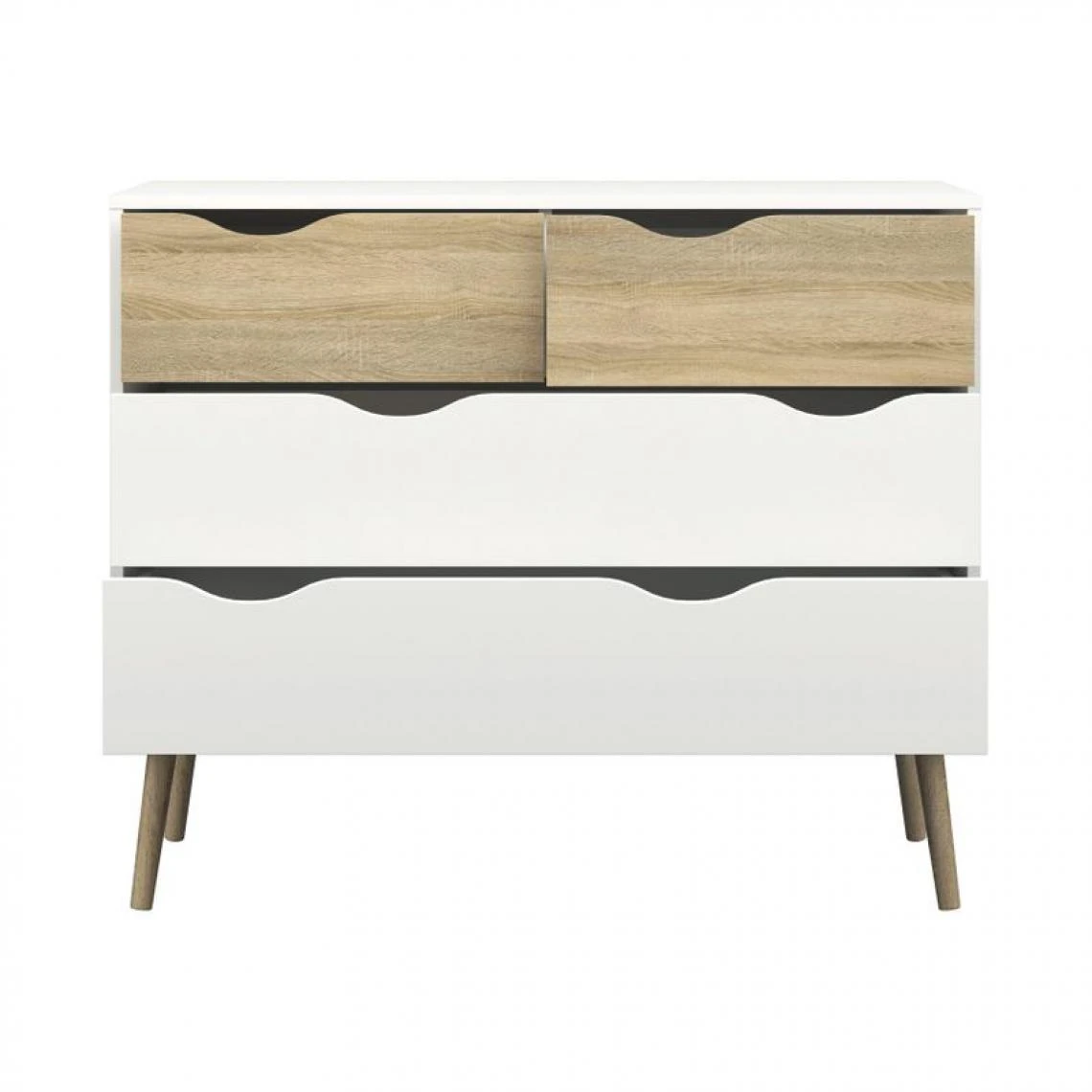 BUT Commode 4 Tiroirs OSLO Blanc/ Imitation Chêne 5 BUT Commode 4 Tiroirs OSLO Blanc/ Imitation Chêne – Image 5