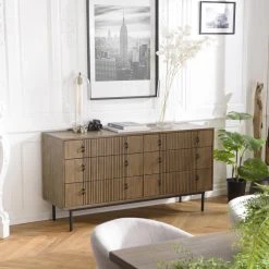 MACABANE Commode 6 Tiroirs Acacia Pieds Métal GINO