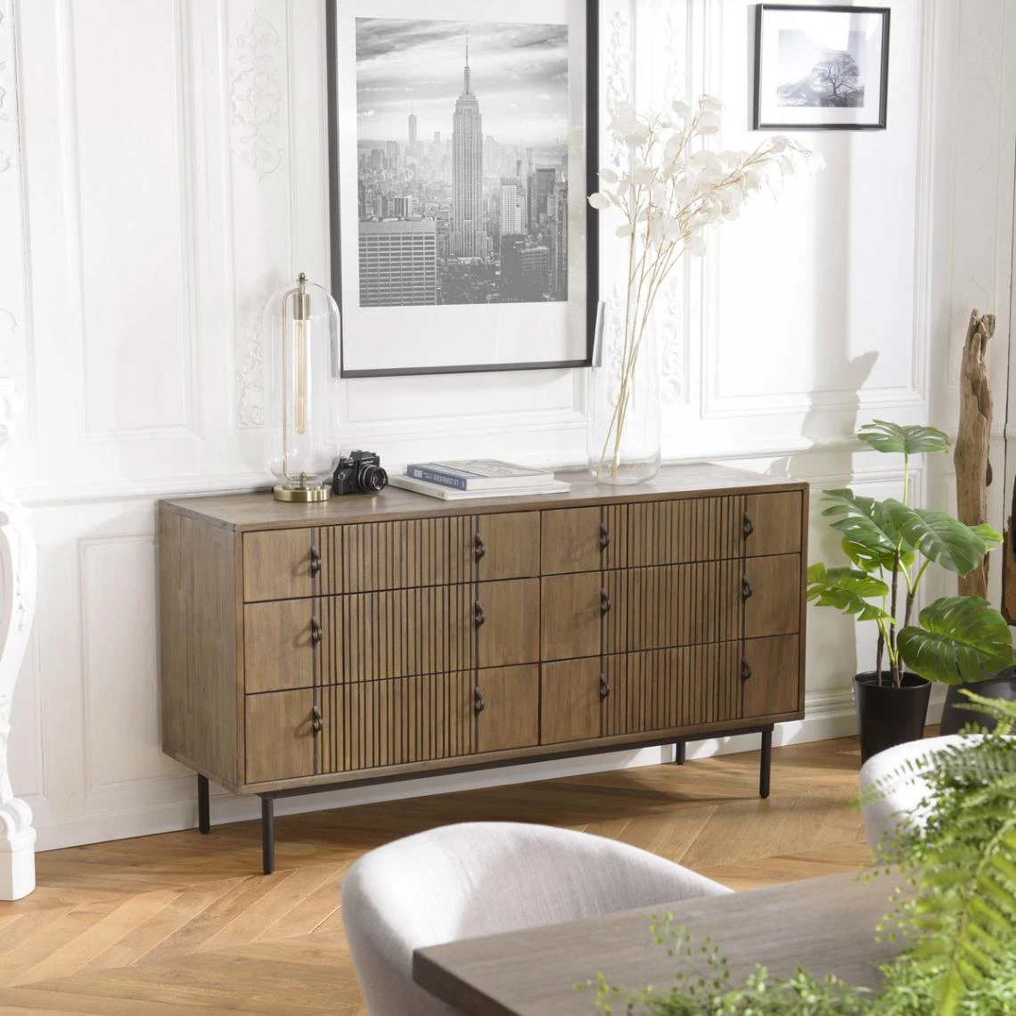 MACABANE Commode 6 Tiroirs Acacia Pieds Métal GINO 1 MACABANE Commode 6 Tiroirs Acacia Pieds Métal GINO