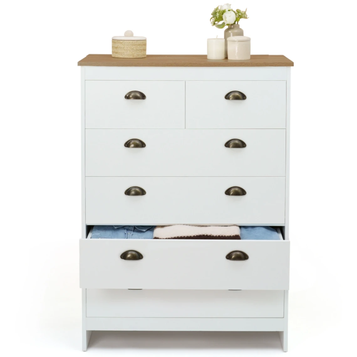 Idmarket Commode 6 Tiroirs Vintage ISIS Bois Et Blanc 5 Idmarket Commode 6 Tiroirs Vintage ISIS Bois Et Blanc – Image 5