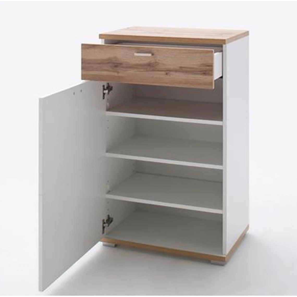 Pegane Commode à Chaussures Gauche En Mélaminé Chêne Wotan / Blanc - Long... 2 Pegane Commode à Chaussures Gauche En Mélaminé Chêne Wotan / Blanc - Long... – Image 2