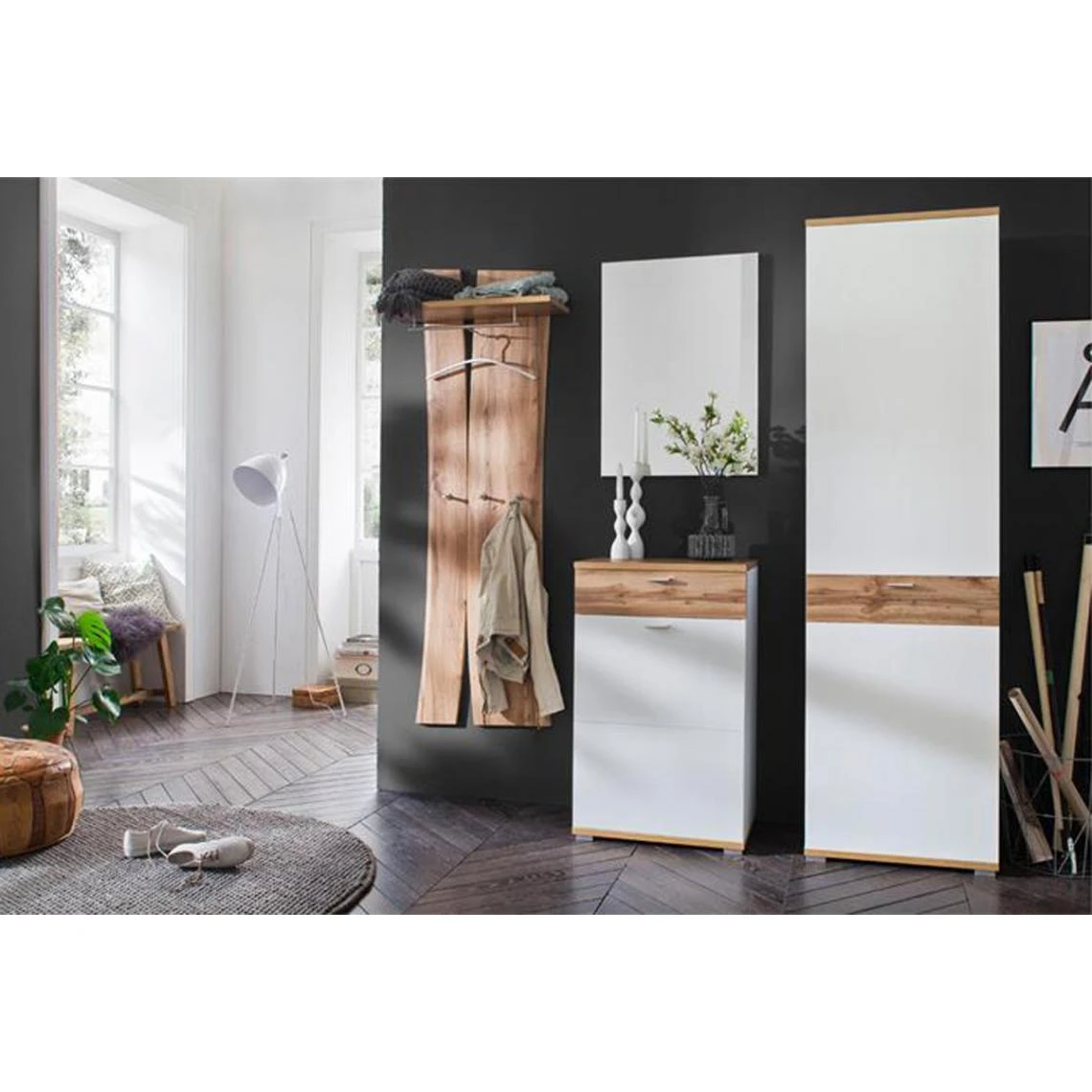 Pegane Commode à Chaussures Gauche En Mélaminé Chêne Wotan / Blanc - Long... 4 Pegane Commode à Chaussures Gauche En Mélaminé Chêne Wotan / Blanc - Long... – Image 4