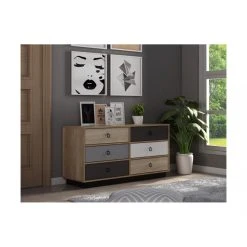 Vente-unique Commode KRYPTON - 6 Tiroirs - Coloris : Chêne, Blanc Et Gris