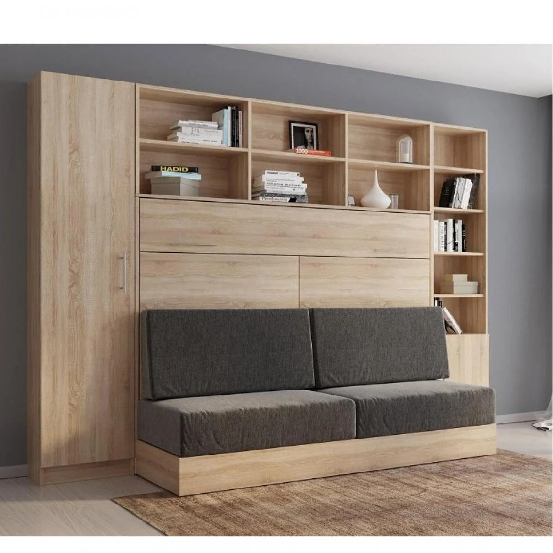 Inside 75 Composition Lit Escamotable VERTIGO SOFA Chêne Canapé Gris L : 311 C... 1 Inside 75 Composition Lit Escamotable VERTIGO SOFA Chêne Canapé Gris L : 311 C...