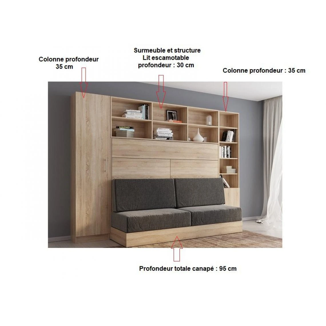 Inside 75 Composition Lit Escamotable VERTIGO SOFA Chêne Canapé Gris L : 311 C... 3 Inside 75 Composition Lit Escamotable VERTIGO SOFA Chêne Canapé Gris L : 311 C... – Image 3