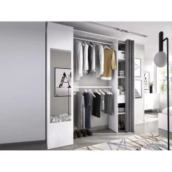 Vente-unique Dressing Avec Rideau Et 1 Porte - Avec Miroir - L177 Cm - Blanc Et Gr...
