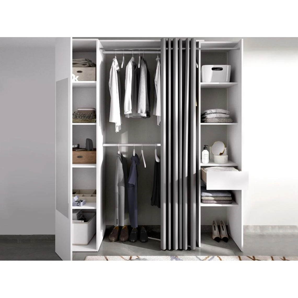 Vente-unique Dressing Avec Rideau Et 1 Porte - Avec Miroir - L177 Cm - Blanc Et Gr... 2 Vente-unique Dressing Avec Rideau Et 1 Porte - Avec Miroir - L177 Cm - Blanc Et Gr... – Image 2