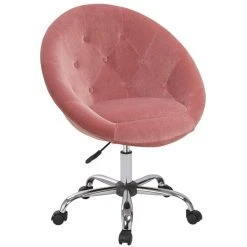 Decoshop26 Fauteuil à Roulette Tissu Velours Rose Tabouret Chaise De Bureau BUR0...