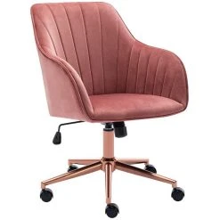 Decoshop26 Fauteuil Chaise De Bureau Pivotante Design En Velours Rose Structure M...