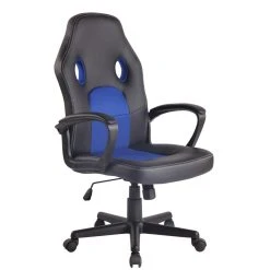 Decoshop26 Fauteuil De Bureau Design Sportif En Simili-cuir Noir Maille Bleu BUR1...