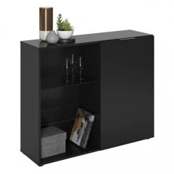 FMD Commode Avec 1 Porte Et étagère Ouverte Noir