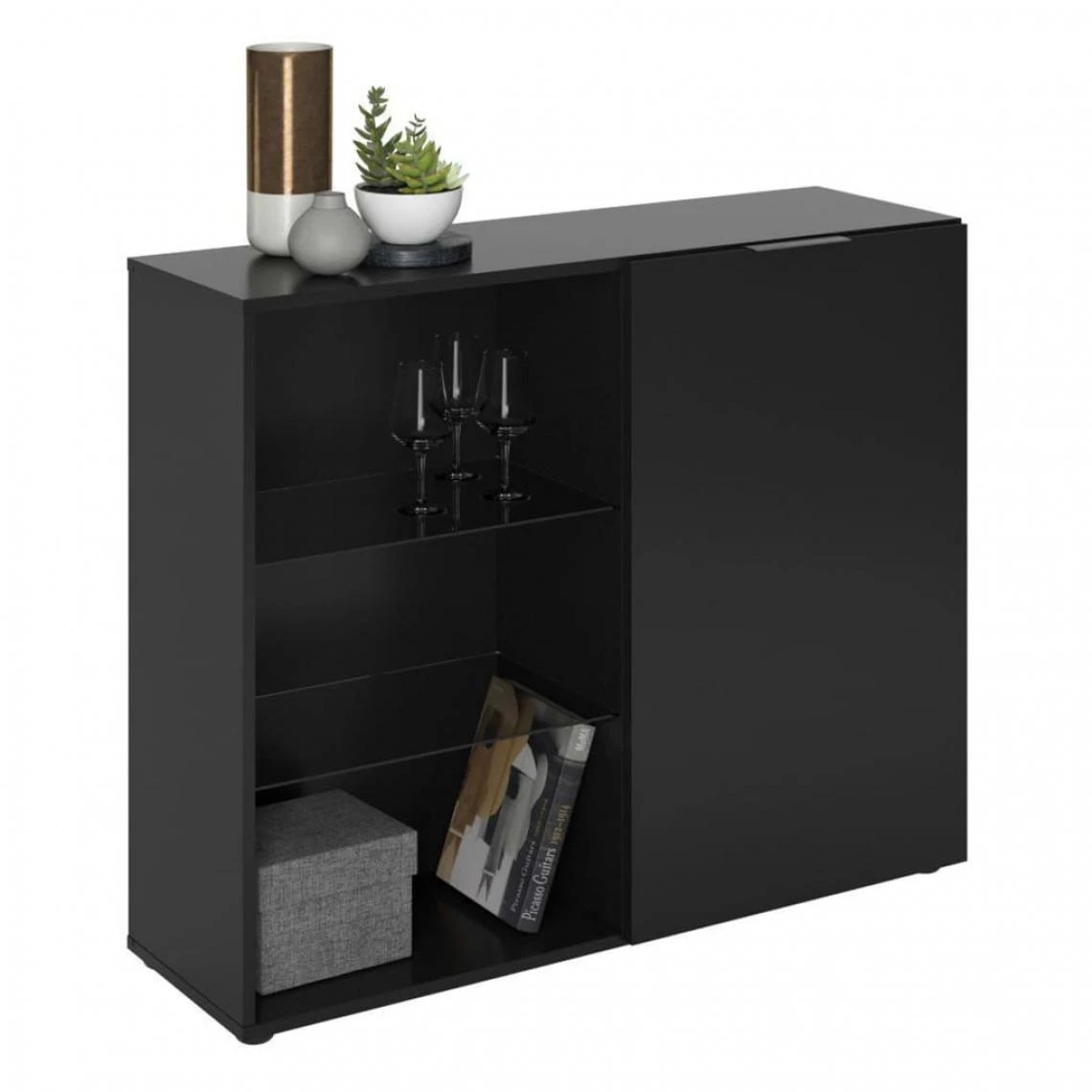 FMD Commode Avec 1 Porte Et étagère Ouverte Noir 1 FMD Commode Avec 1 Porte Et étagère Ouverte Noir