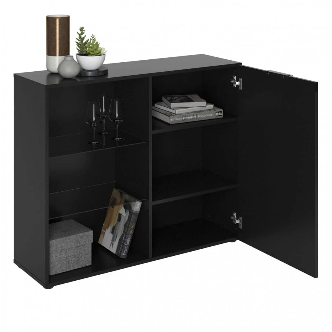 FMD Commode Avec 1 Porte Et étagère Ouverte Noir 3 FMD Commode Avec 1 Porte Et étagère Ouverte Noir – Image 3