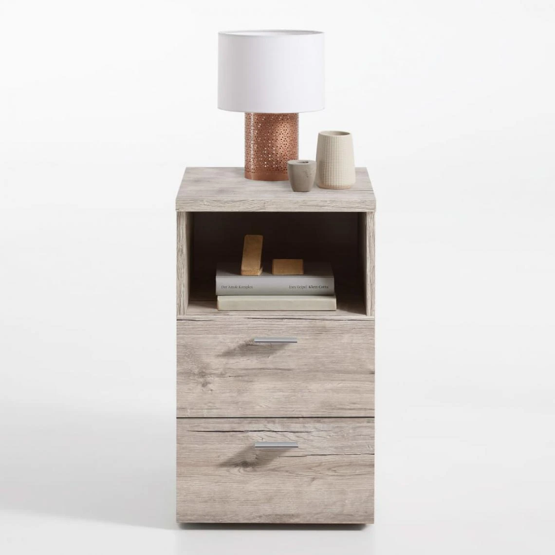 FMD Table De Chevet Avec 2 Tiroirs Et étagère Ouverte Chêne Sable 2 FMD Table De Chevet Avec 2 Tiroirs Et étagère Ouverte Chêne Sable – Image 2