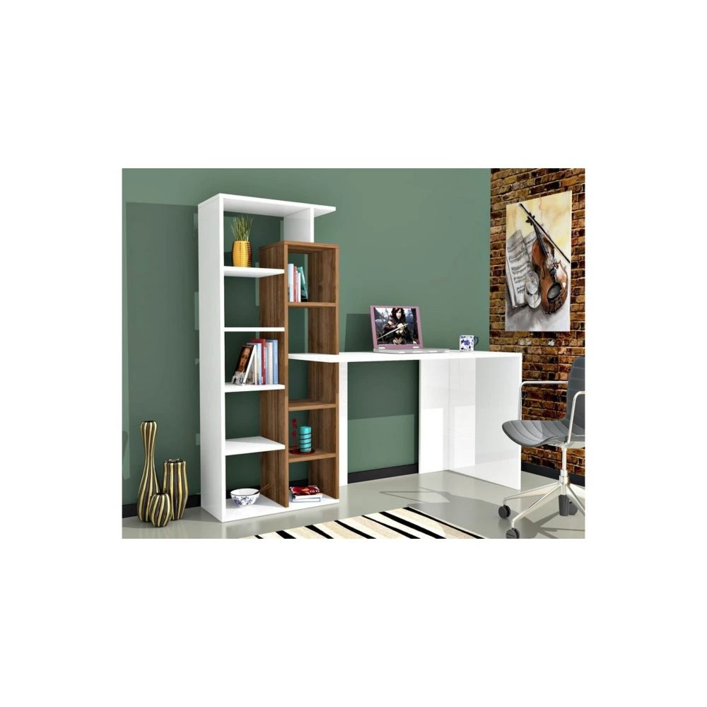 HOMEMANIA Bureau Poly Avec Bibliothèque Intégrée - Avec Étagères ... 1 HOMEMANIA Bureau Poly Avec Bibliothèque Intégrée - Avec Étagères ...