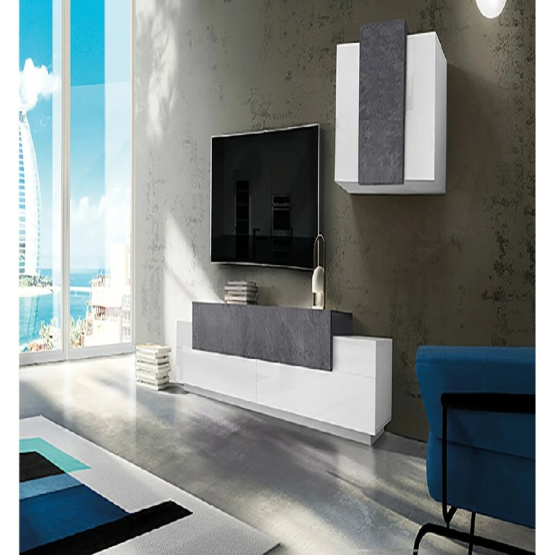 HOMEMANIA Mur Du Salon Du Module Coro - Avec Support TV, Bibliothèque... 1 HOMEMANIA Mur Du Salon Du Module Coro - Avec Support TV, Bibliothèque...