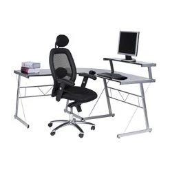 Alterego Bureau D'angle En Verre Noir 'JOB' Design Informatique (angle Au Choix...