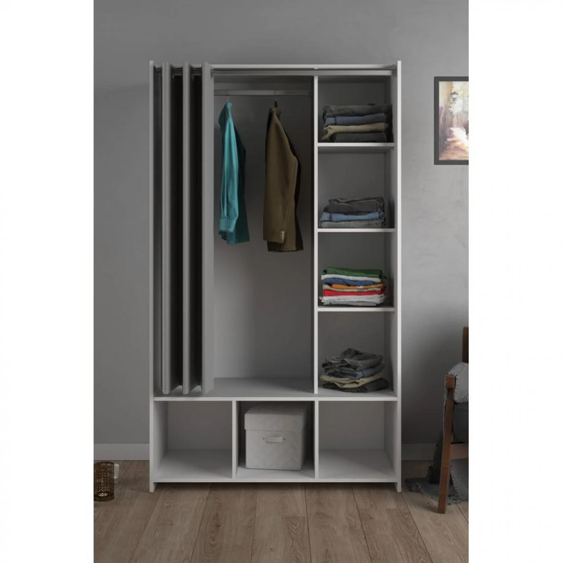 BUT Kit Dressing Avec Rideau Gris L.105 Cm OPTIMAL 2 Blanc 2 BUT Kit Dressing Avec Rideau Gris L.105 Cm OPTIMAL 2 Blanc – Image 2