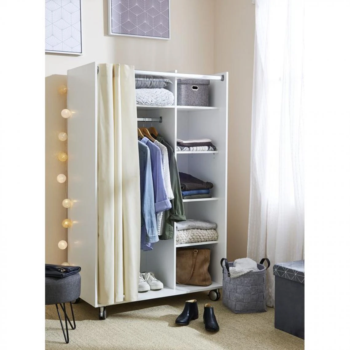 BUT Kit Dressing Avec Rideau L.100 Cm MOVE Blanc 2 BUT Kit Dressing Avec Rideau L.100 Cm MOVE Blanc – Image 2