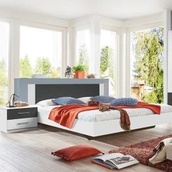 MES Lit 2 Personnes 160x200 Cm Avec 2 Chevets Anthracite Et Blanc - MALIA