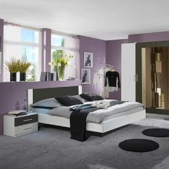 MES Lit 2 Personnes 180x200 Cm Anthracite Et Blanc - MALIA