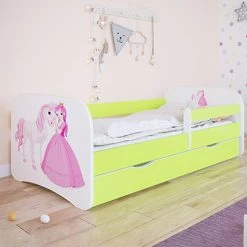 MES Lit 70x140 Cm Vert + Matelas Tiroir Décor Princesse Et Cheval - HEROS