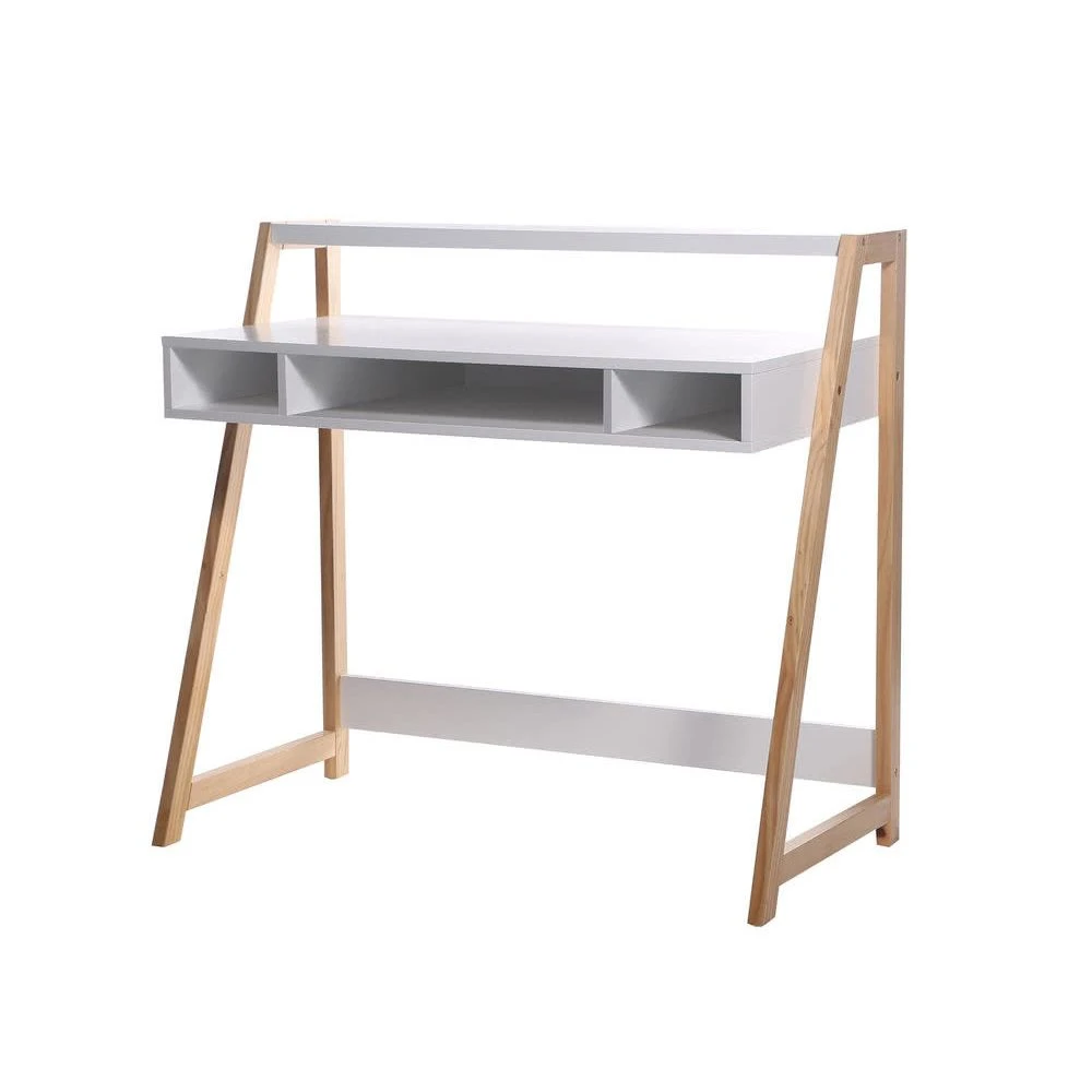 Alsapan Bureau En Bois Blanc 1 étagère 3 Niches STAN 1 Alsapan Bureau En Bois Blanc 1 étagère 3 Niches STAN