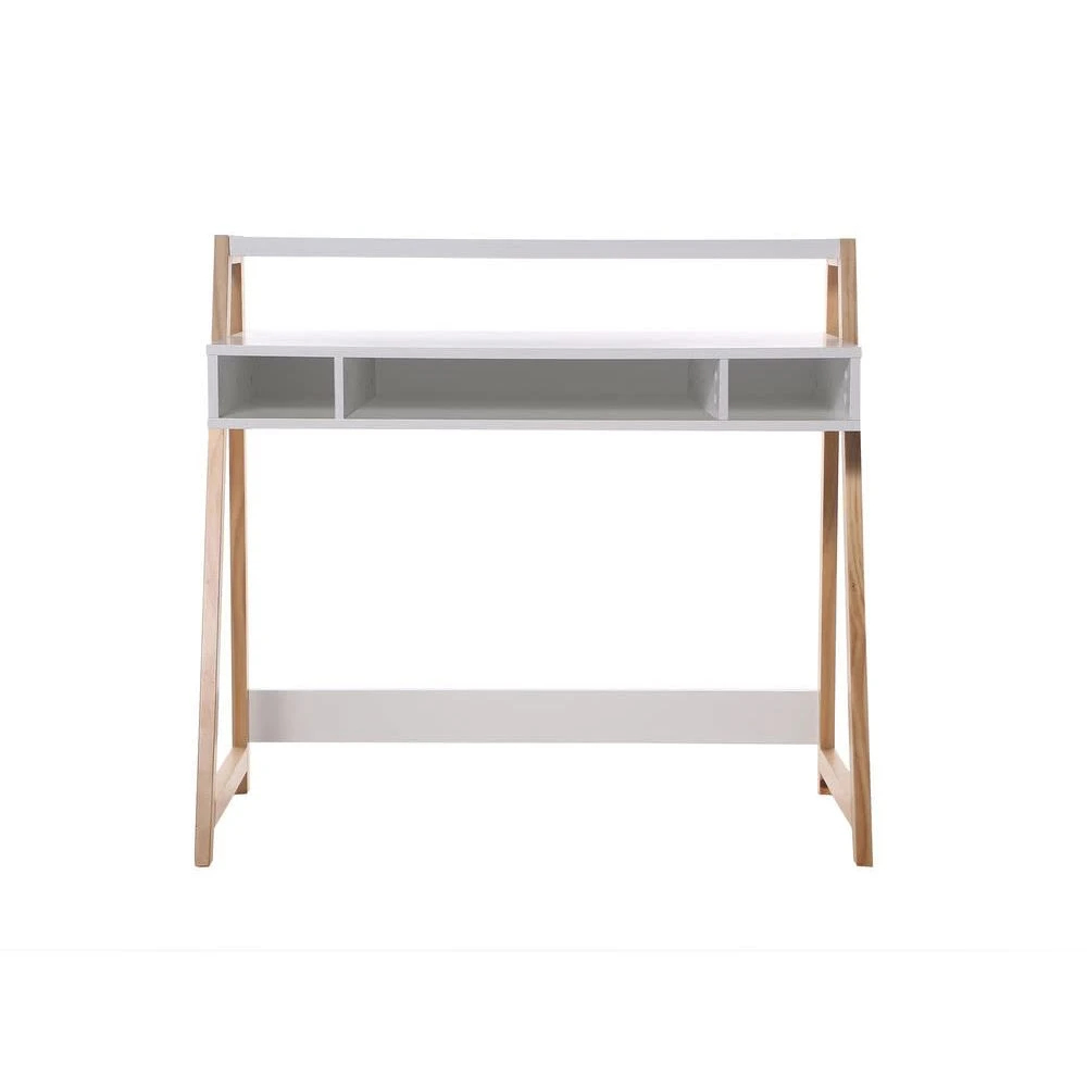 Alsapan Bureau En Bois Blanc 1 étagère 3 Niches STAN 2 Alsapan Bureau En Bois Blanc 1 étagère 3 Niches STAN – Image 2