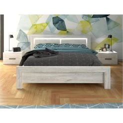 Altobuy METRIK - Lit 140x190cm Avec Leds + 2 Chevets 1 Tiroir