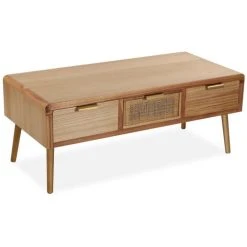 Versa Meuble Bas En Paulownia Et Rotin 3 Tiroirs