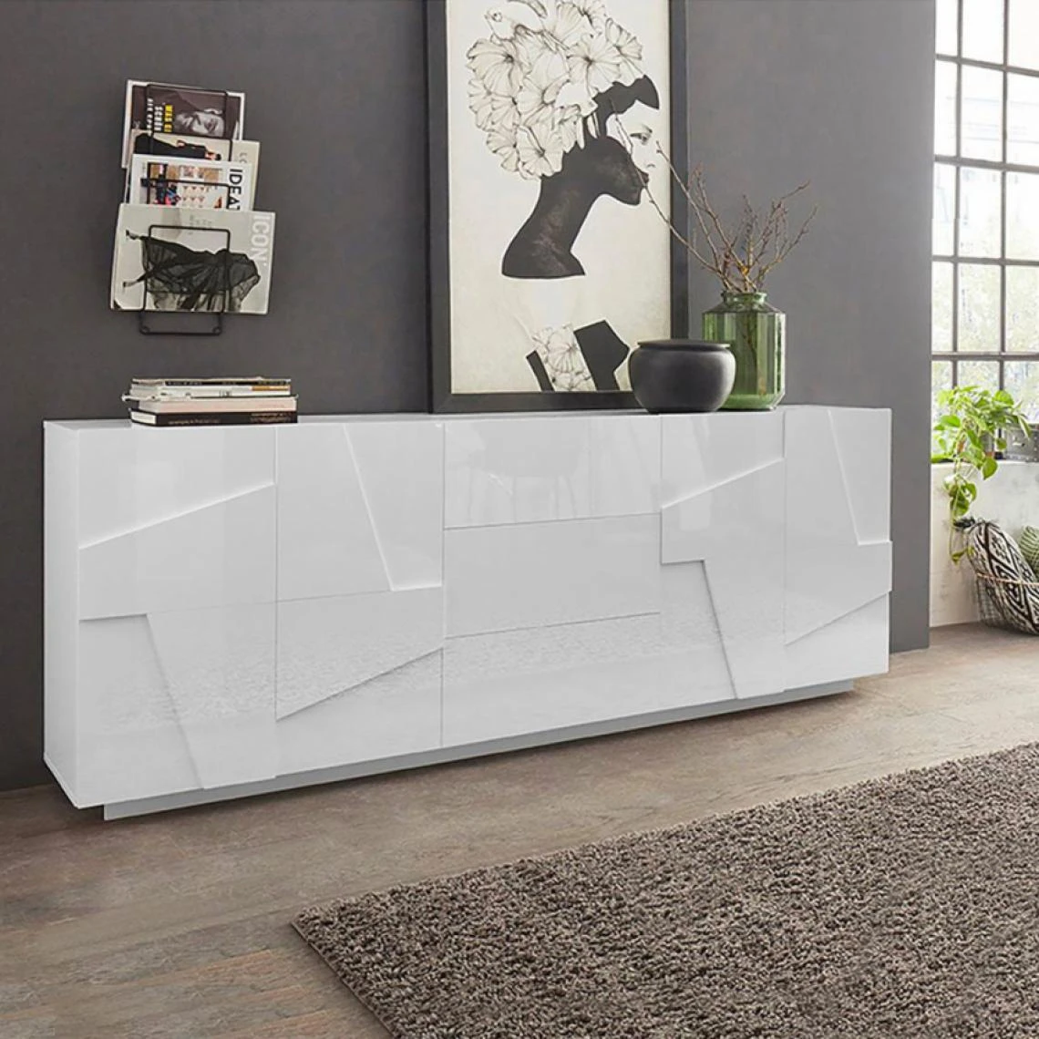 Ahd Amazing Home Design Meuble Buffet Design Salon 4 Portes 3 Tiroirs 220cm Blanc Brillant Pin... 1 Ahd Amazing Home Design Meuble Buffet Design Salon 4 Portes 3 Tiroirs 220cm Blanc Brillant Pin...