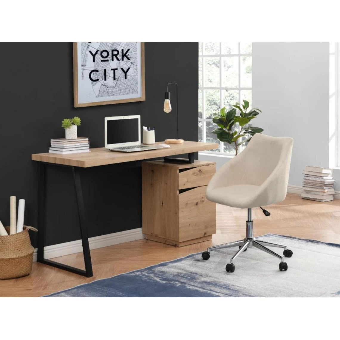 Vente-unique Bureau GOTAMA - 1 Tiroir Et 1 Porte - MDF Et Acier - Chêne Et Noir 1 Vente-unique Bureau GOTAMA - 1 Tiroir Et 1 Porte - MDF Et Acier - Chêne Et Noir