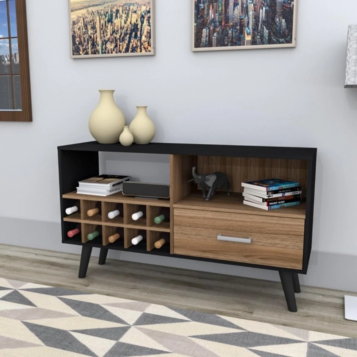 Beaux Meubles Pas Chers Meuble D'Entrée Range-Bouteilles Châtaignier Noir 2 Beaux Meubles Pas Chers Meuble D'Entrée Range-Bouteilles Châtaignier Noir – Image 2