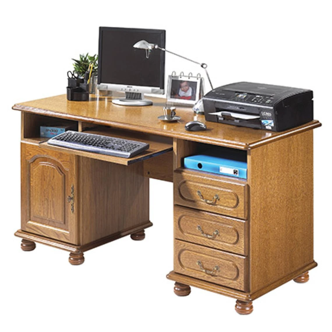 MES Meuble Informatique 1 Porte 3 Tiroirs En Chêne Rustique - LOIC 1 MES Meuble Informatique 1 Porte 3 Tiroirs En Chêne Rustique - LOIC