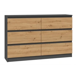 Hucoco MILAN - Commode De Chambre Large 6 Tiroirs - 30x120x77cm - Style Scand...