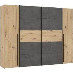 CSTORE NARAGO - Armoire Décor Chêne Artisan Et Béton Gris 2 Portes Batta...