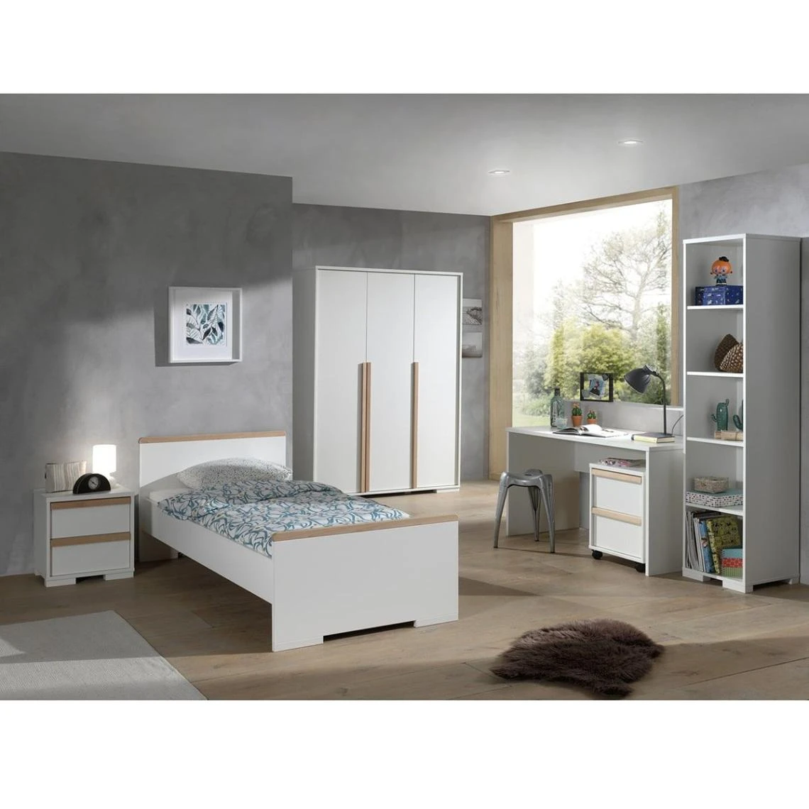 Altobuy NASH WHITE - Lit 90x200cm + Chevet + Armoire 3P + Pack Bureau 1 Altobuy NASH WHITE - Lit 90x200cm + Chevet + Armoire 3P + Pack Bureau