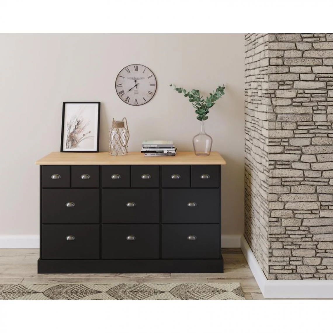 Zandiara Range-tout 9 Tiroirs HAMPTON Noir Et Pin Massif 2 Zandiara Range-tout 9 Tiroirs HAMPTON Noir Et Pin Massif – Image 2