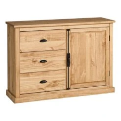 Zandiara Rangement 1 Porte 3 Tiroirs EDISON Pin Massif